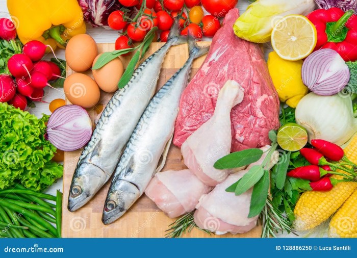 Fish meat vegetables diet mediterranean fresh preview stock